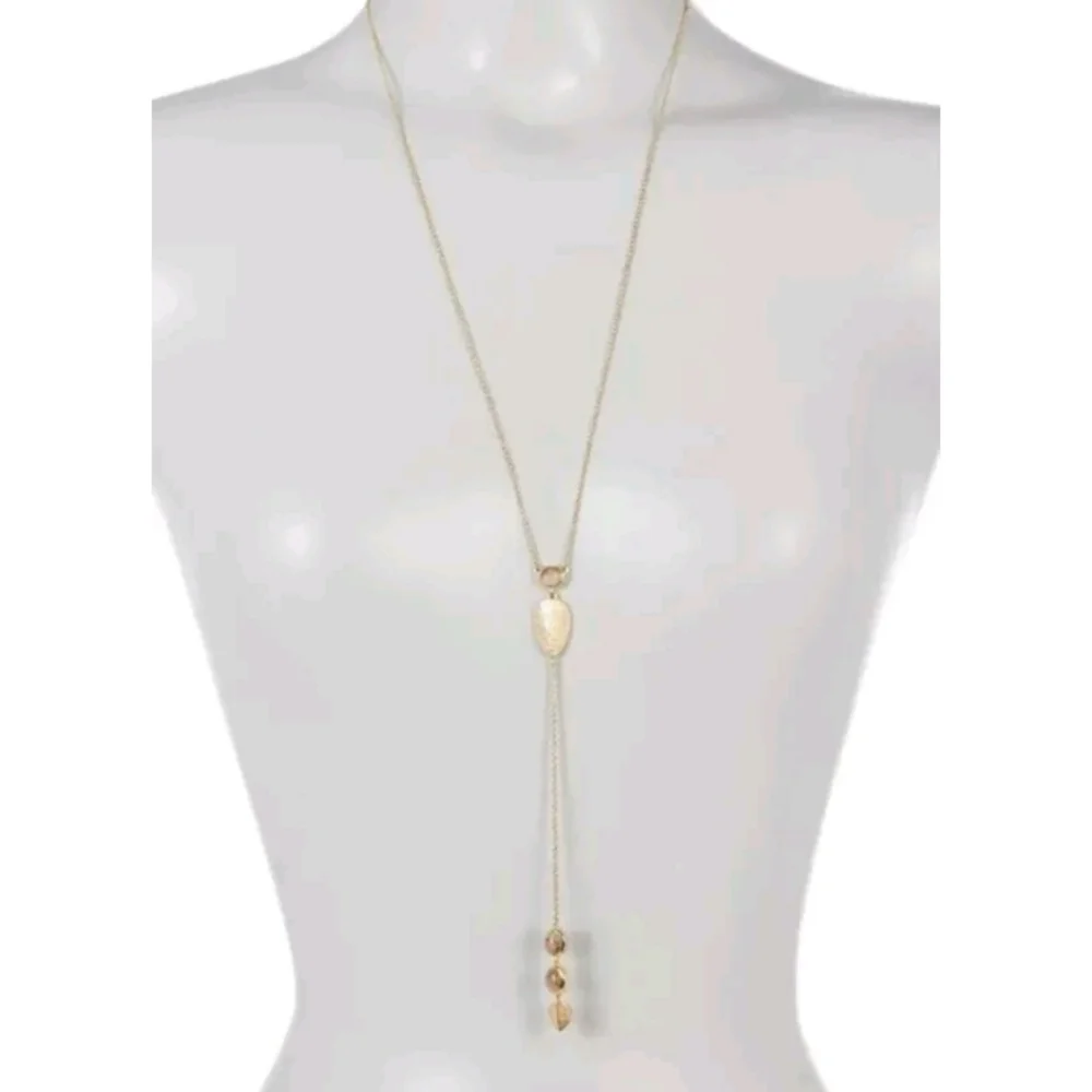 Nwt Cole Haan Gold Sandy Quartz Leaf Y-Necklace